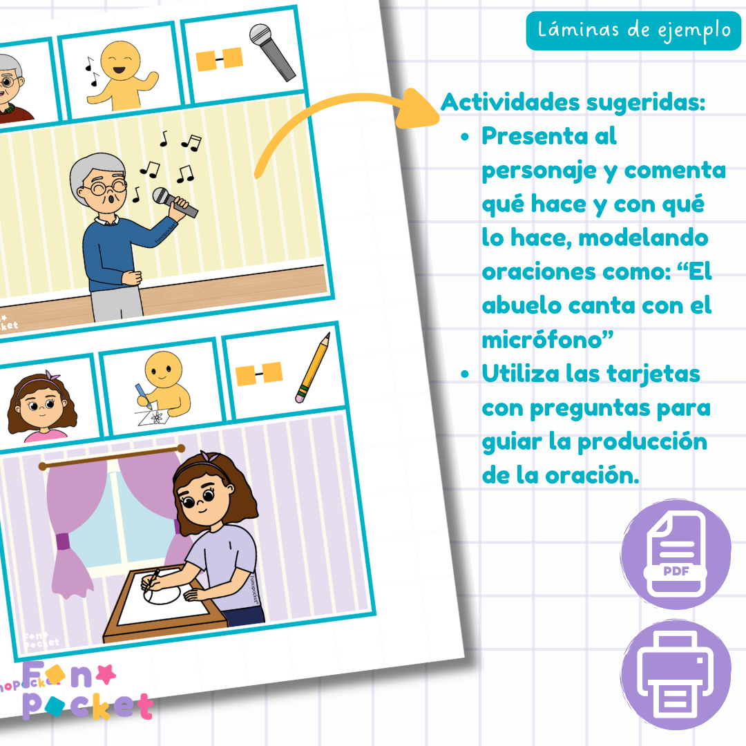 Láminas para elicitar oraciones con complemento circunstancial de instrumento