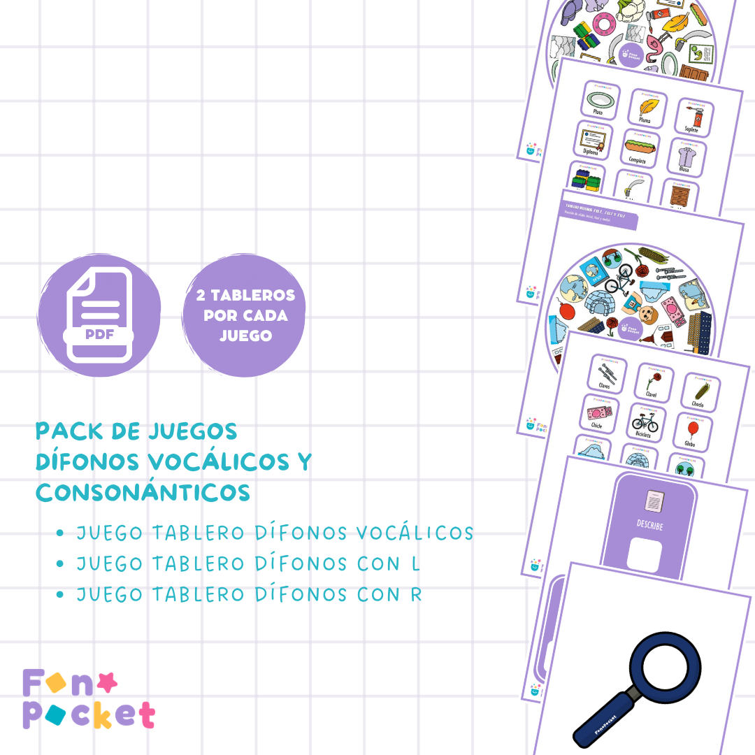 Pack juegos imprimibles dífonos vocálicos  consonánticos