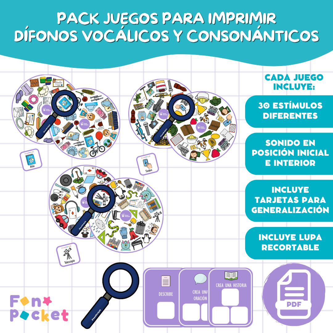 Pack juegos imprimibles dífonos vocálicos  consonánticos