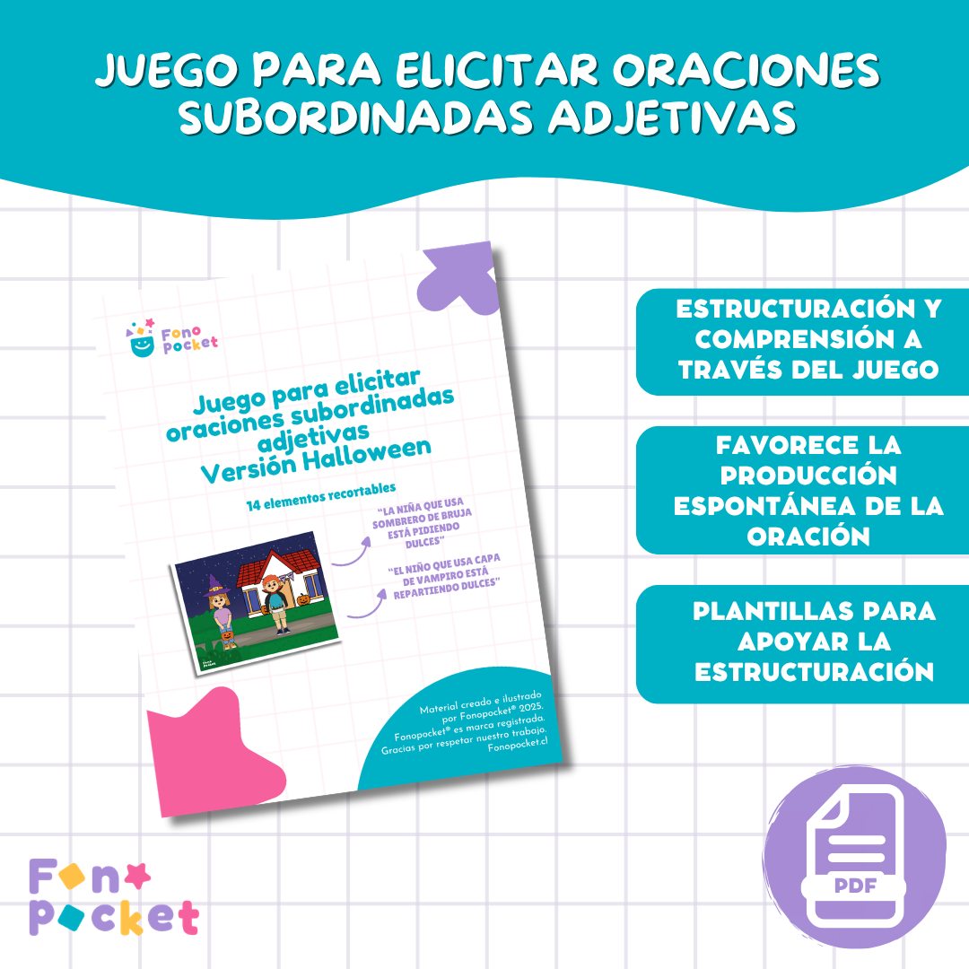 Juego para elicitar oraciones subordinadas adjetivas Versión Halloween
