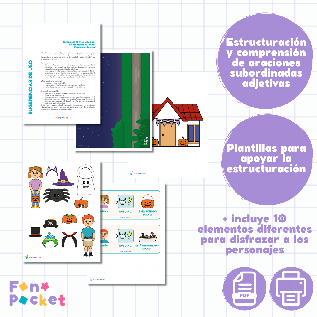 Juego para elicitar oraciones subordinadas adjetivas Versión Halloween