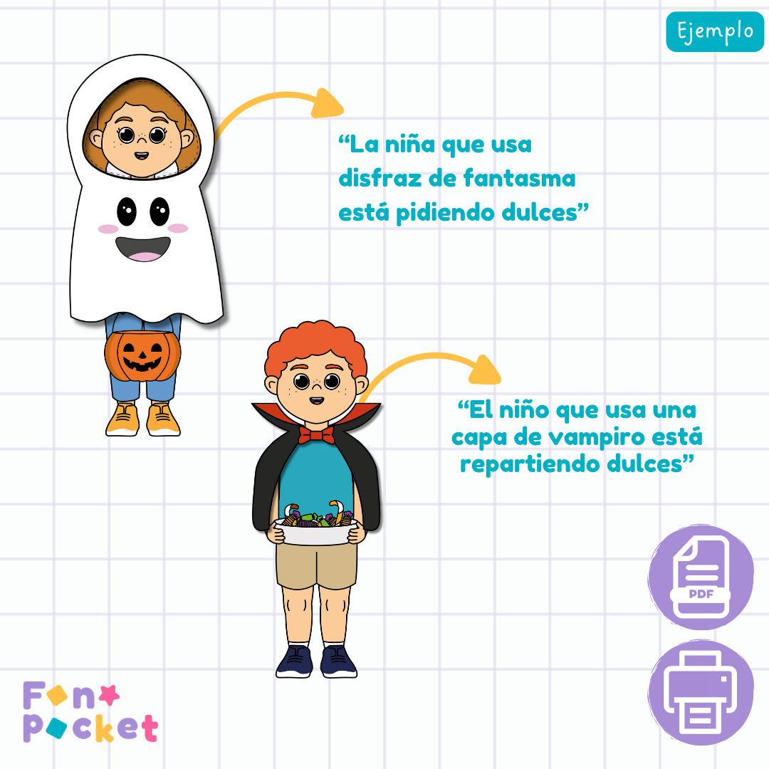 Juego para elicitar oraciones subordinadas adjetivas Versión Halloween