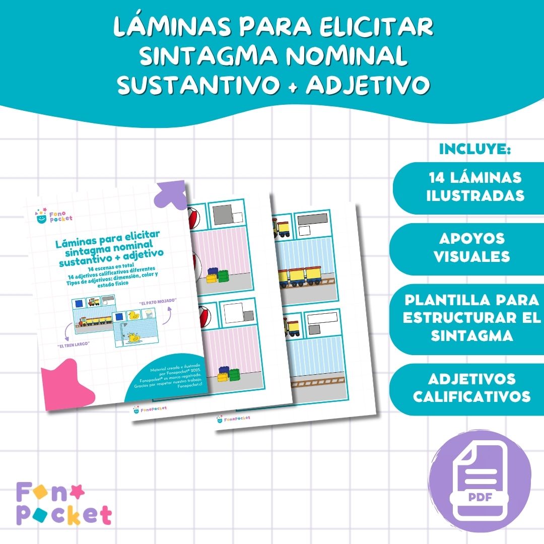 Láminas para elicitar oraciones simples: sustantivo + adjetivo