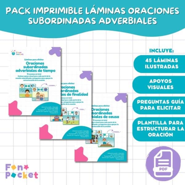 Pack imprimible láminas oraciones subordinadas adverbiales fonopocket