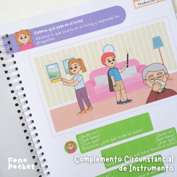 cuadernillo físico para trabajar oraciones con complemento circunstancial de instrumento y de lugar fonopocket