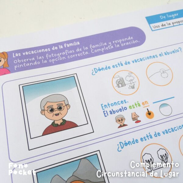 cuadernillo físico para trabajar oraciones con complemento circunstancial de instrumento y de lugar fonopocket