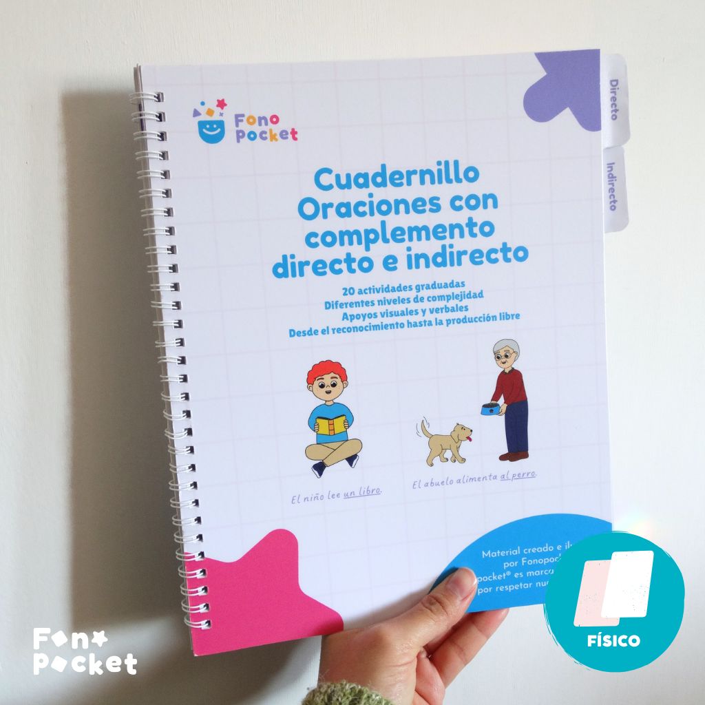 cuadernillo físico para trabajar oraciones con complemento directo e indirecto fonopocket