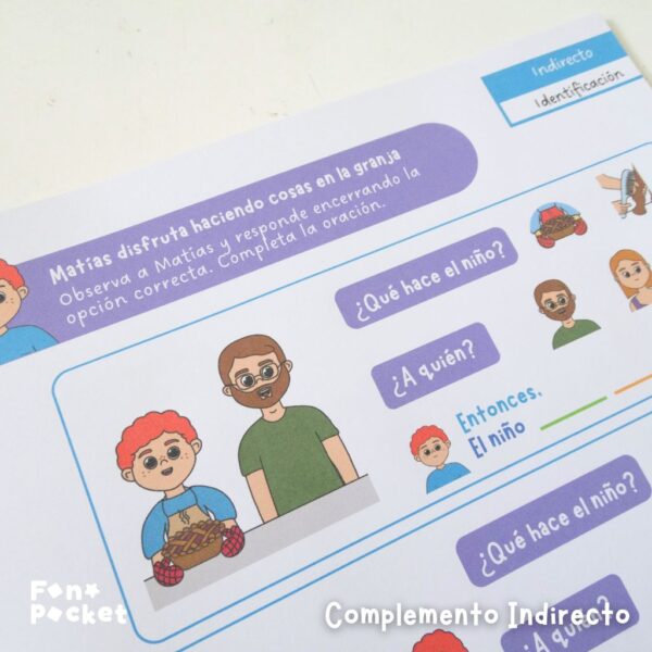 cuadernillo físico para trabajar oraciones con complemento directo e indirecto fonopocket