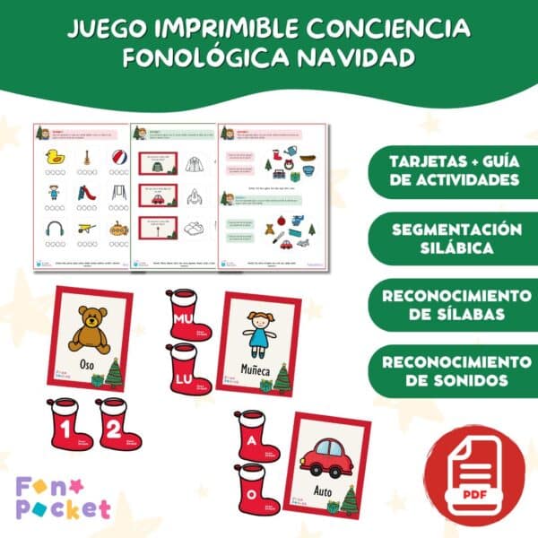 juego imprimible conciencia fonológica navidad fonopocket
