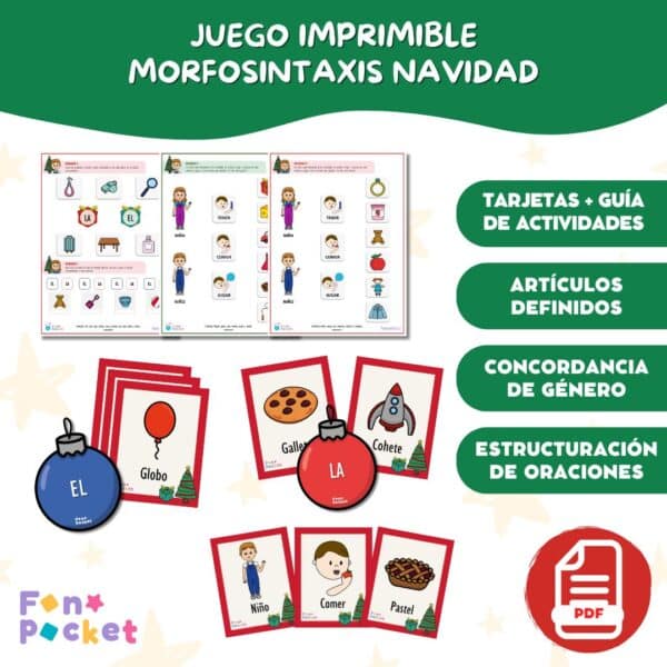 juego imprimible morfosintaxis navidad fonopocket