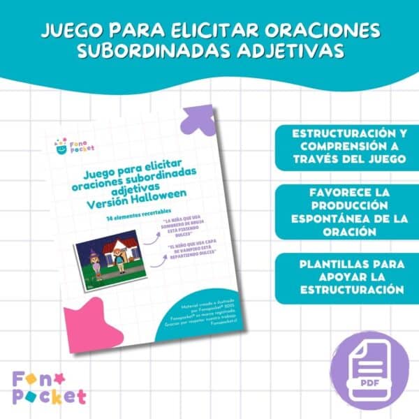 juego imprimible para trabajar oraciones subordinadas adjetivas fonopocket