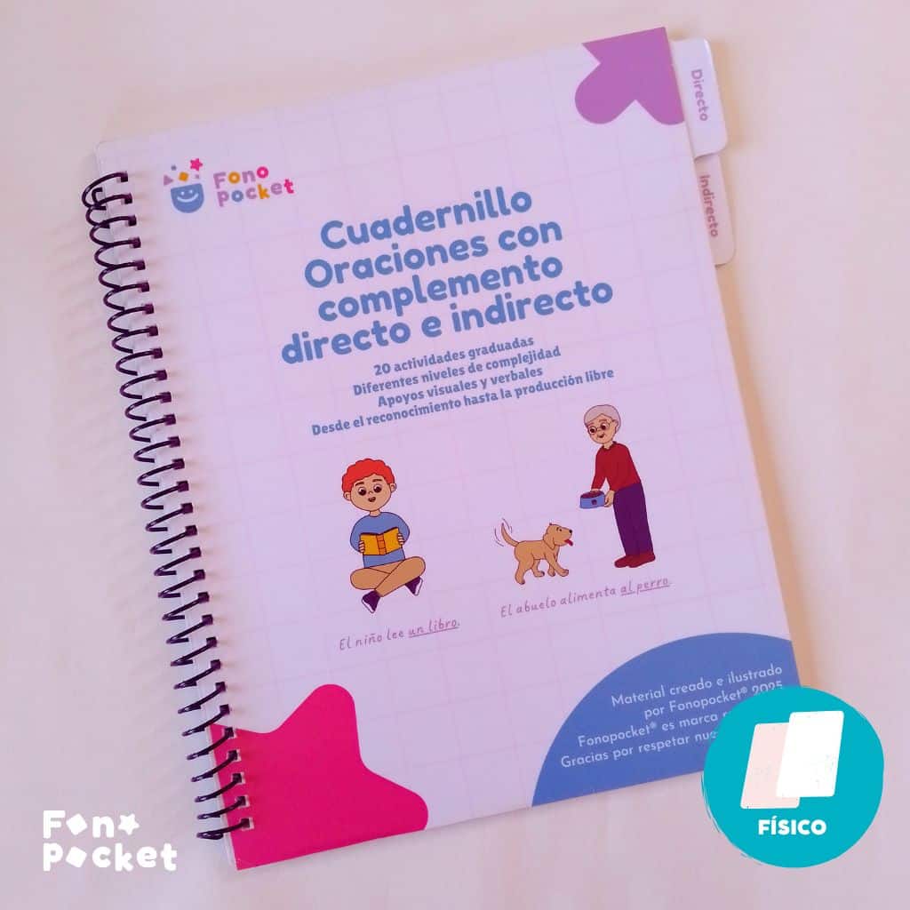 cuadernillo físico para trabajar oraciones con complemento directo e indirecto fonopocket