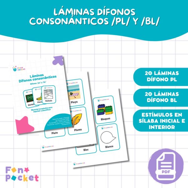 Material - Fonopocket LÁMINAS DÍFONOS CONSONÁNTICOS PL BL FONOPOCKET FONÉTICA